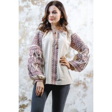 Embroidered blouse "Luxury" brown on beige